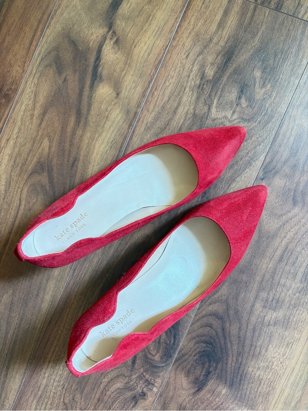 kate spade Red Scallop-Edge Suede Block Heels - Women's - Picture 5 of 5